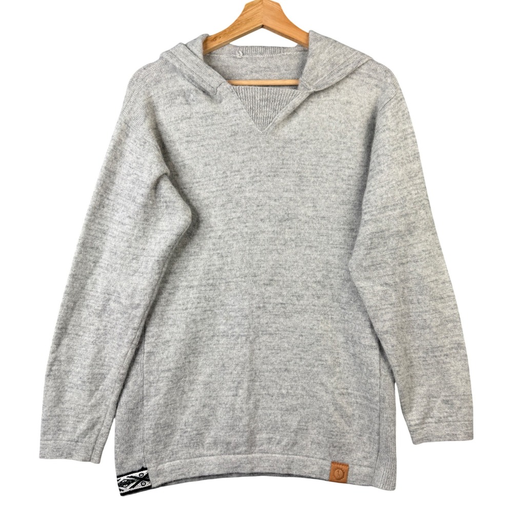 PAKA Handmade Alpaca Wool Hoodie Sweater Gray Mens V-Neck Pullover Medium
